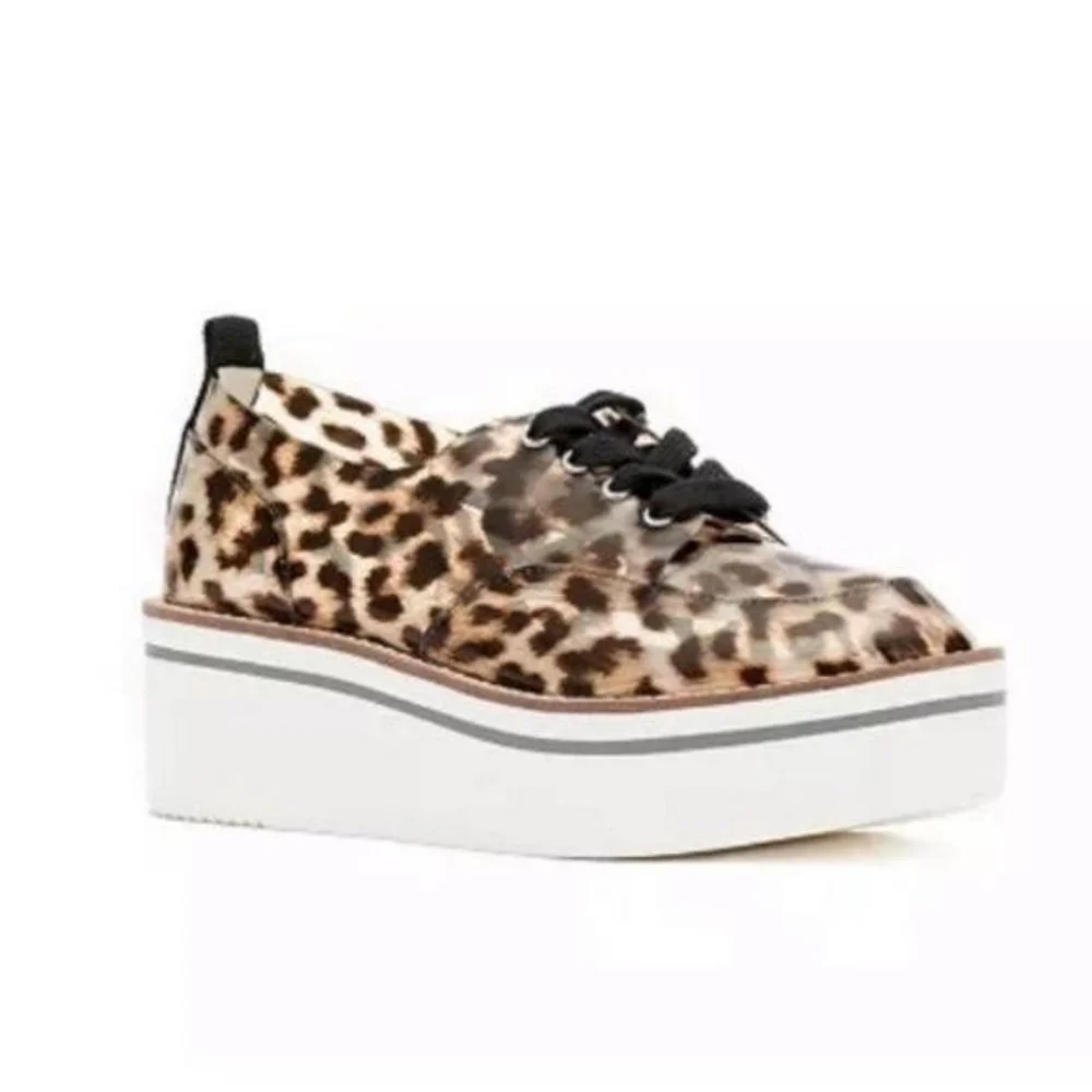 Jessica Simpson Giera Oxford Flat Natural Animal Platform Lace Up Size 7 - Picture 3 of 4